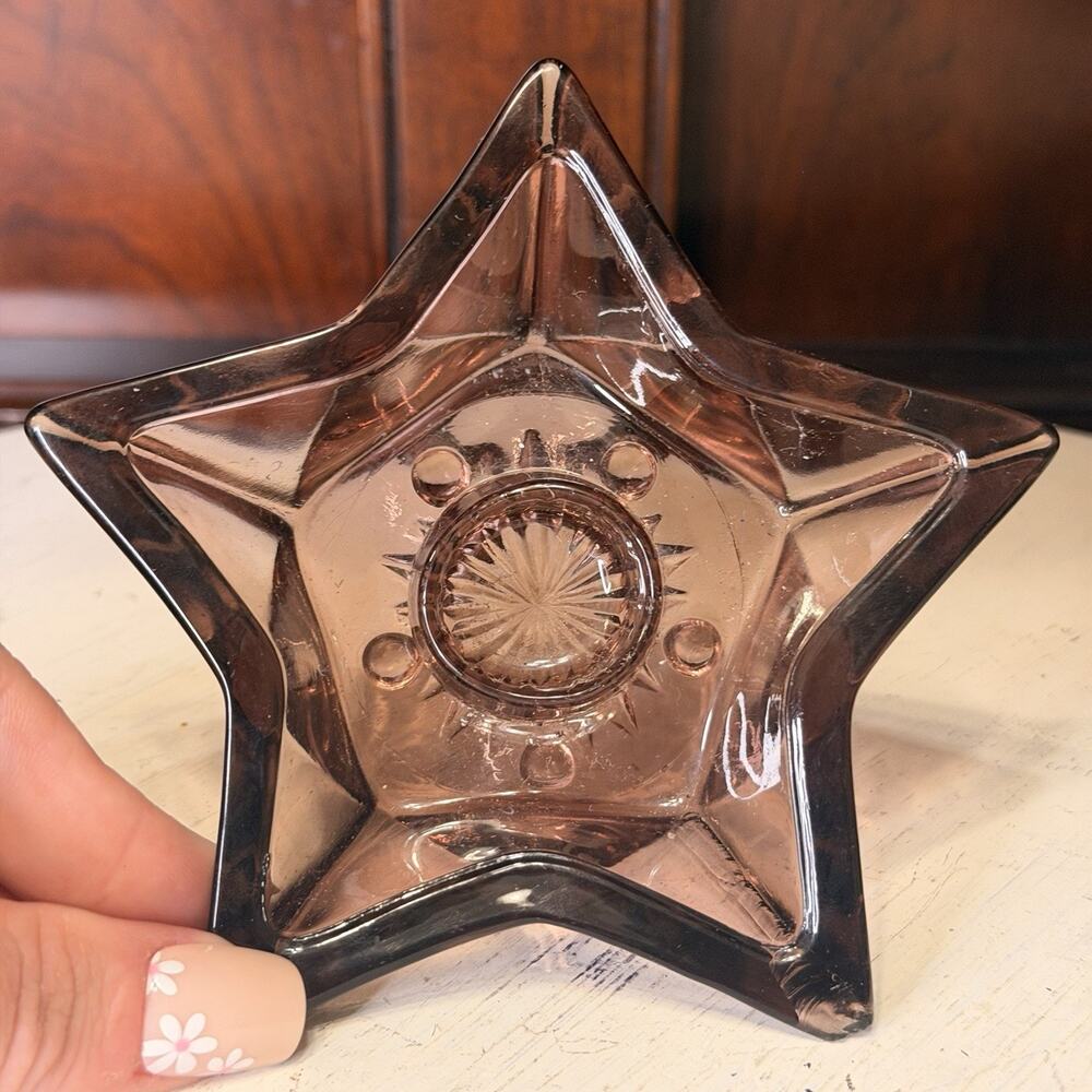 Vintage Hazel Atlas Amethyst Purple Star Shaped Candle Holder